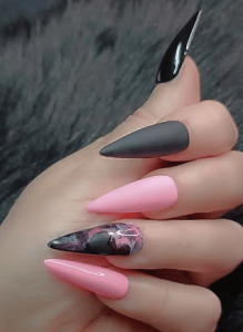 Matte black and pink press-on nails